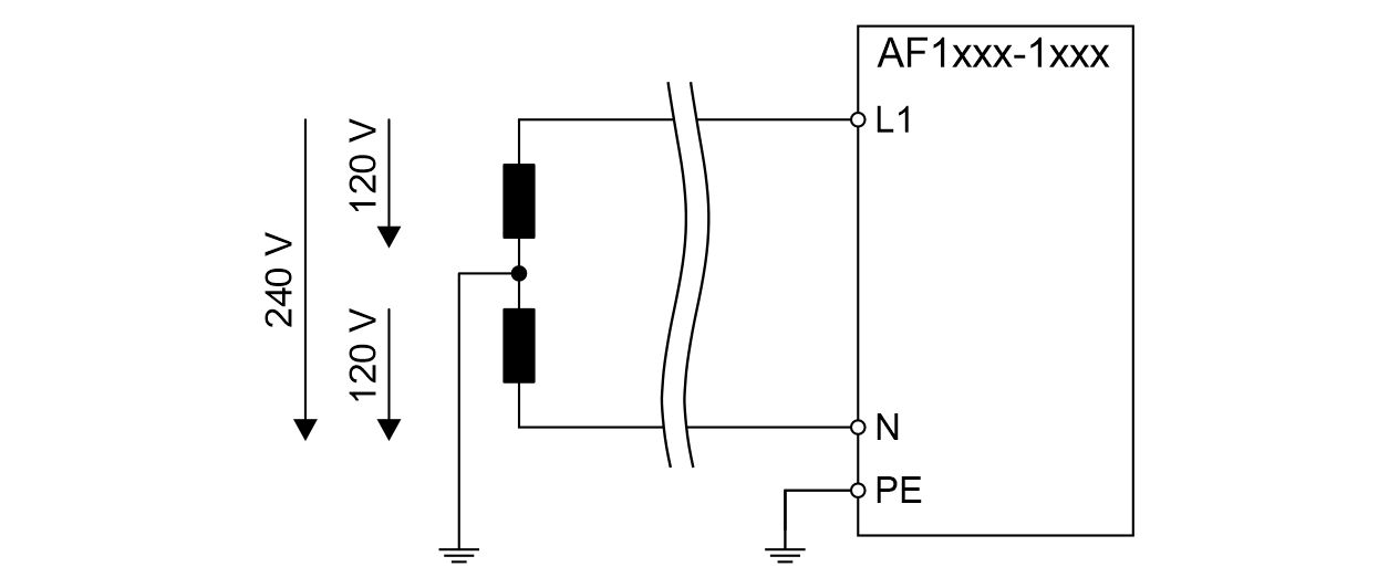 Split-phase with grounded center tap 240 V 1: