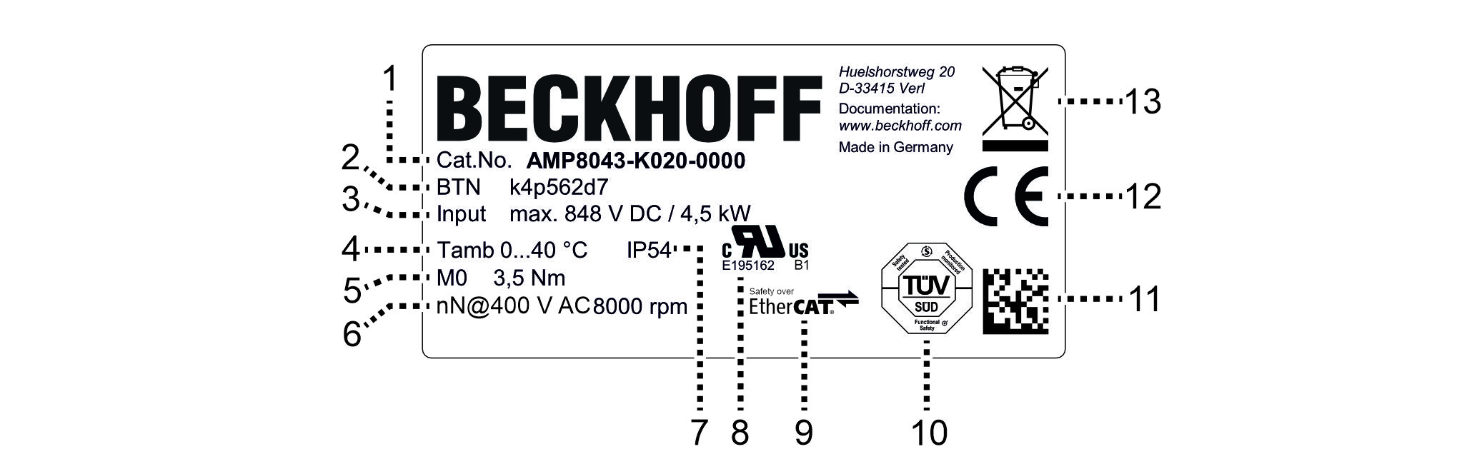Name plate AMP80xx, AMP85xx 1: