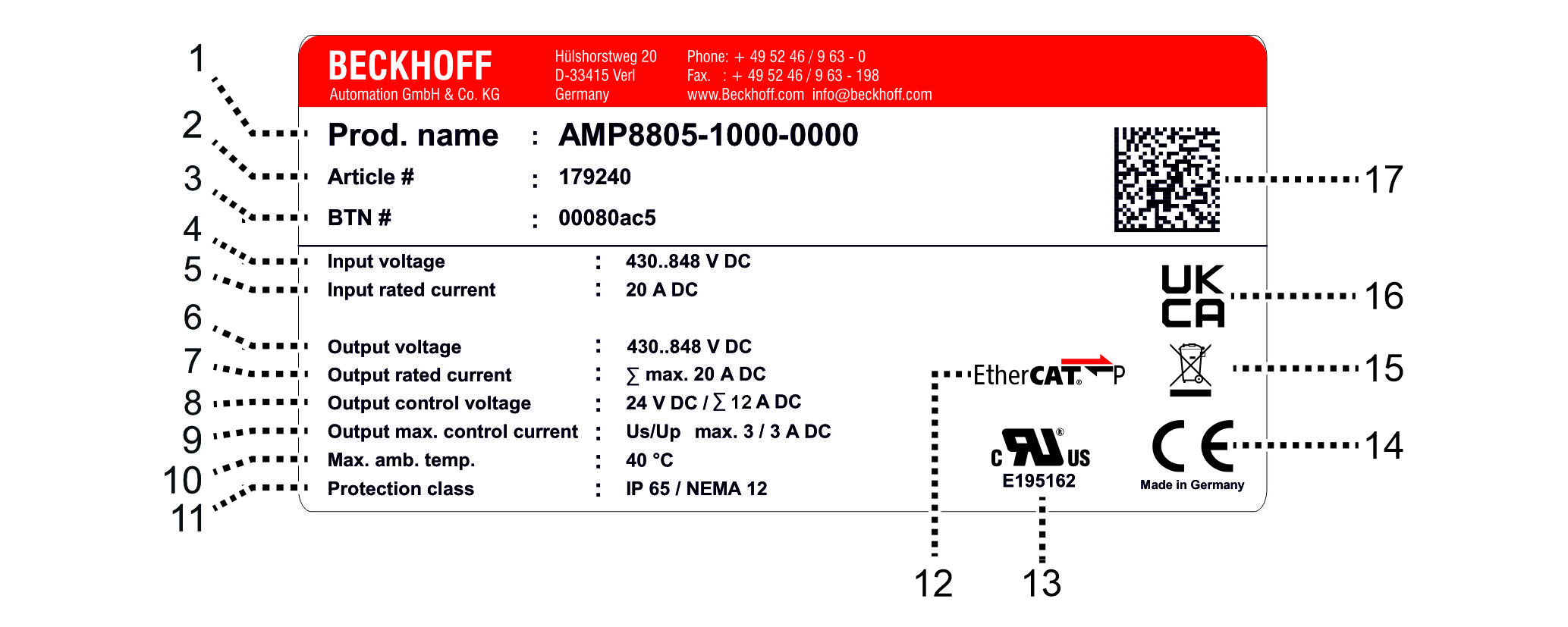 Name plate AMP8805 1: