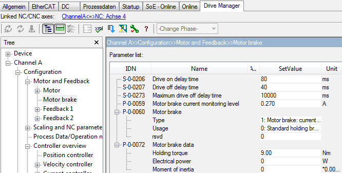 Configuration and control of the motor brake 2: