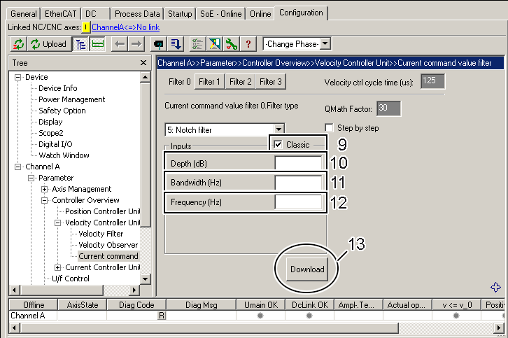 Parameterization of the filter 1: