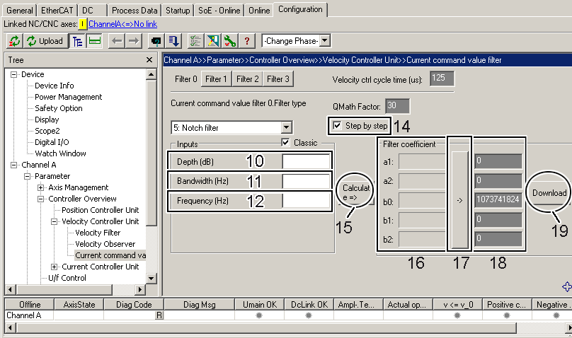 Parameterization of the filter 2: