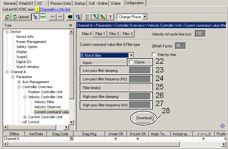 Parameterization of the filter 3:
