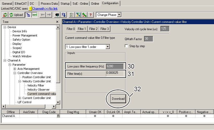 Parameterization of the filter 2: