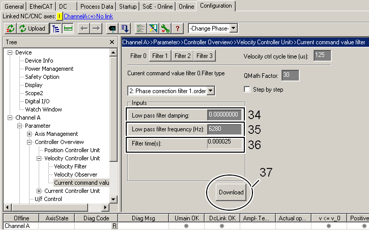 Parameterization of the filter 1: