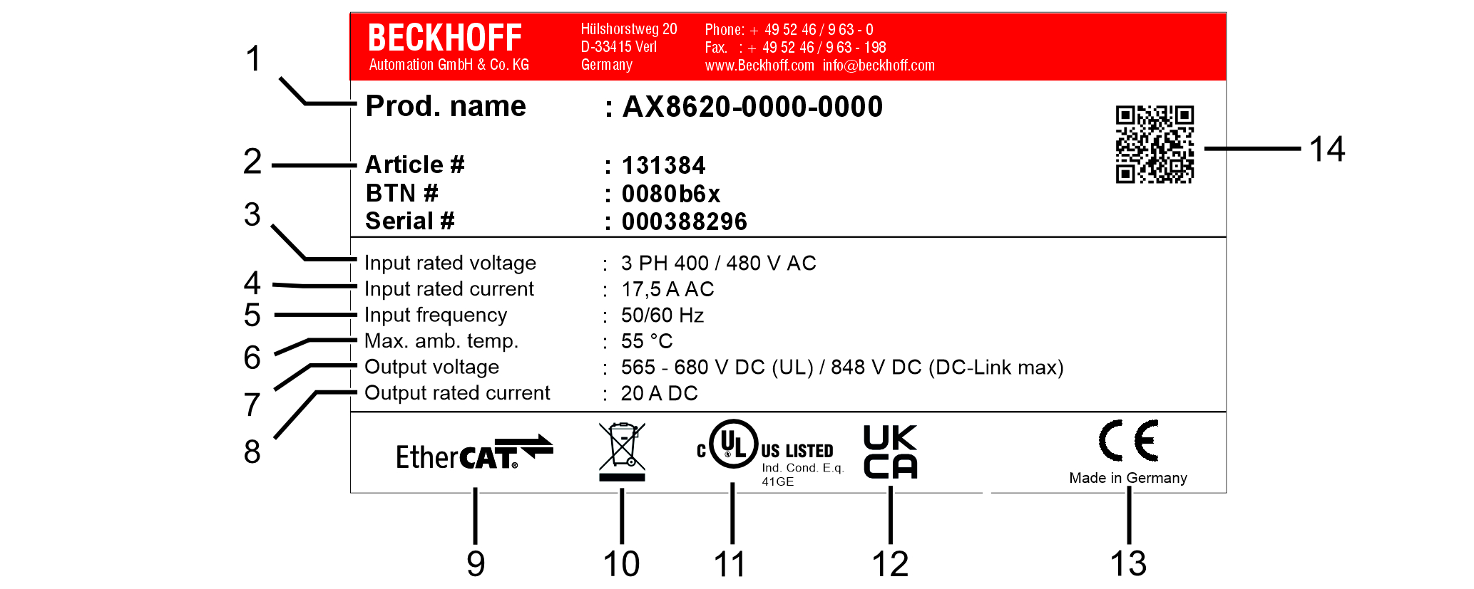 AX8620, AX8640 name plate 1:
