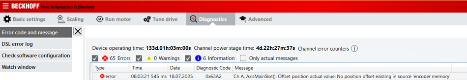 Position offset in the encoder 1: