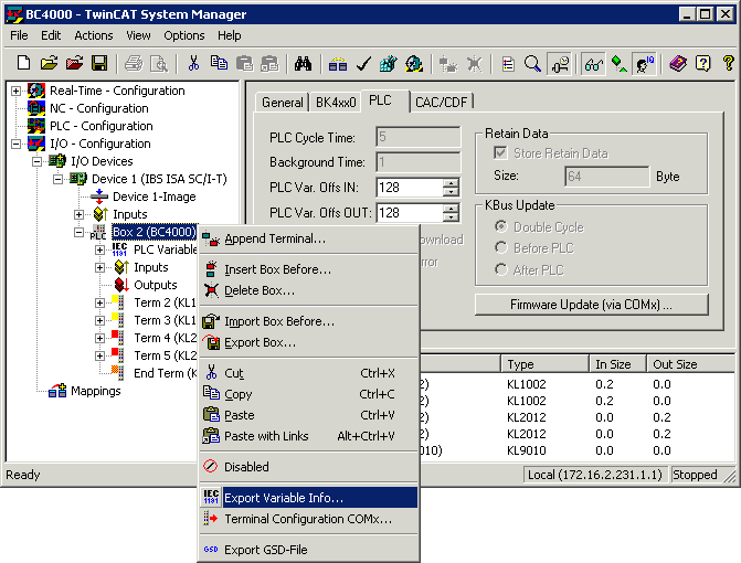 Configuration via TwinCAT 4: