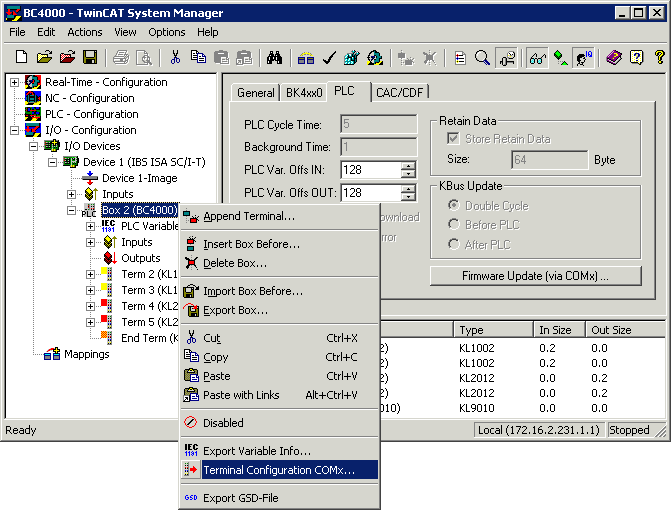 Configuration via TwinCAT 5: