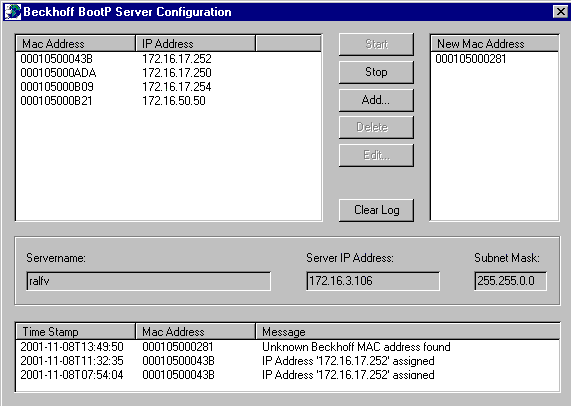 Setting the address via BootP server 1: