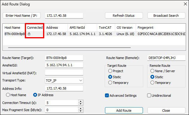 Set up ADS route 4: