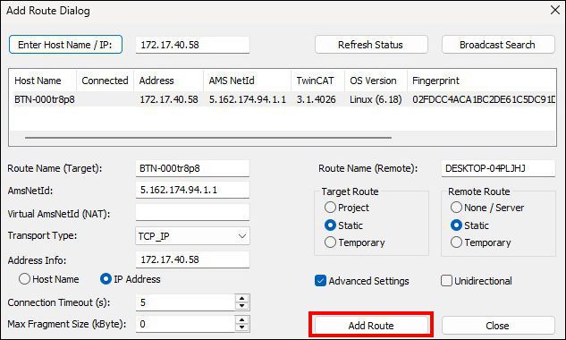 Set up ADS route 2: