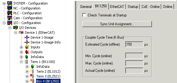 EtherCAT cycle time - configuration overview 1: