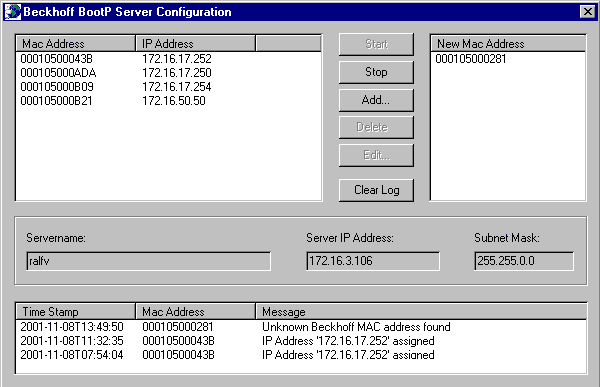 Setting the IP Address Using the Beckhoff BootP Server 1:
