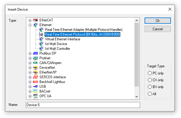 Configuration of a port for real-time Ethernet communication with a BK90xx 2: