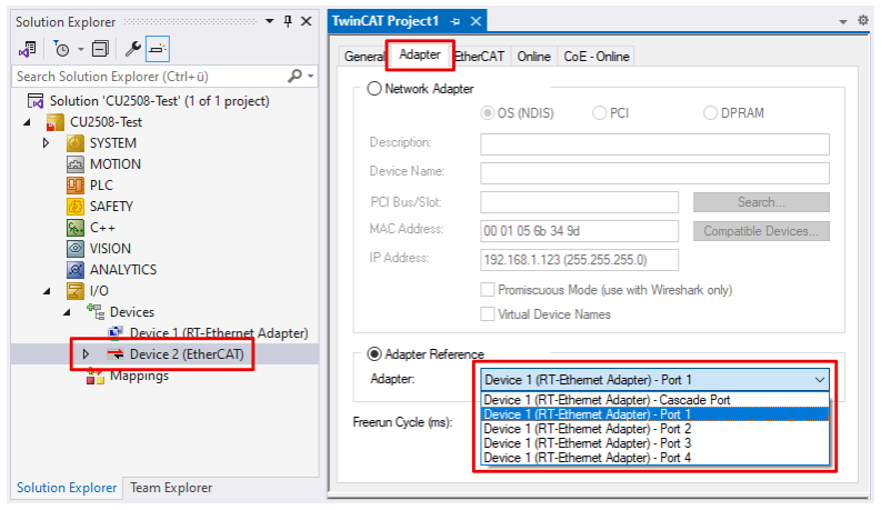 Changing the port of a device 1: