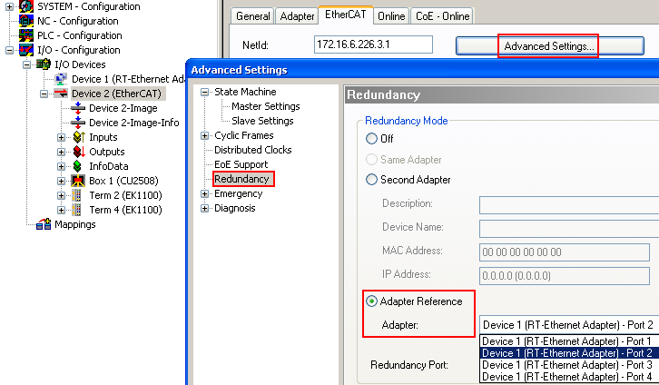Setting up: Device EtherCAT with cable redundancy 3: