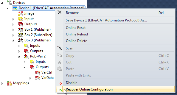 Restoring the online configuration 1: