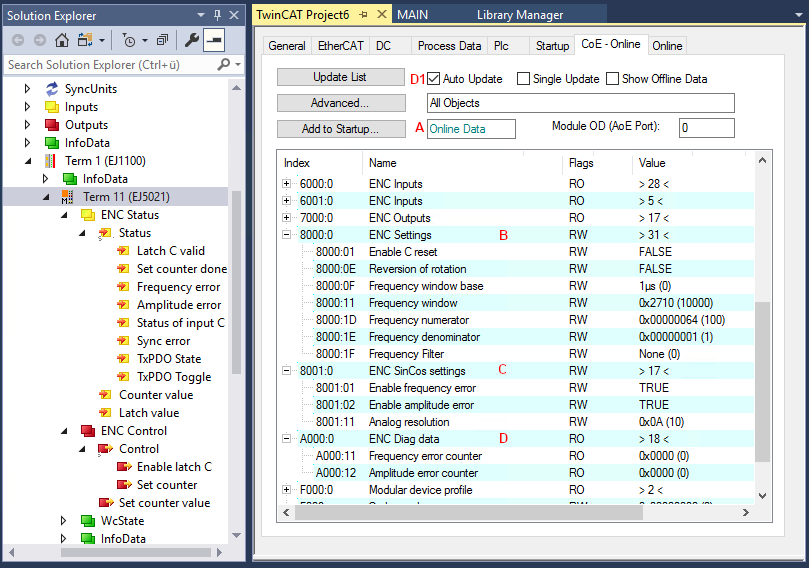 Settings via the CoE directory 2: