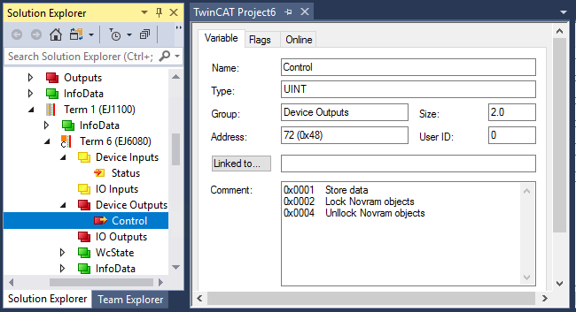 Status and control word 2: