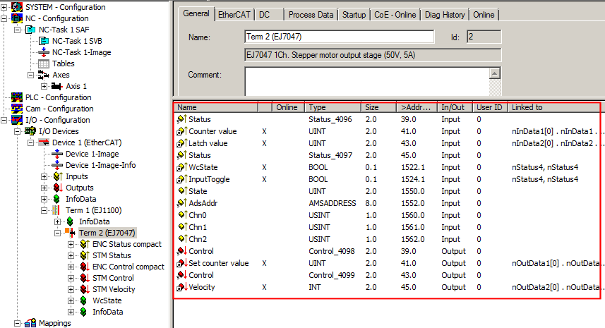 Integration of EtherCAT plug-in modules in the NC configuration 8: