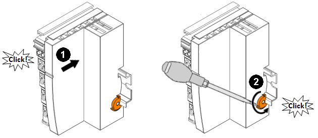 Mounting on the mounting rail of the signal distribution board 1: