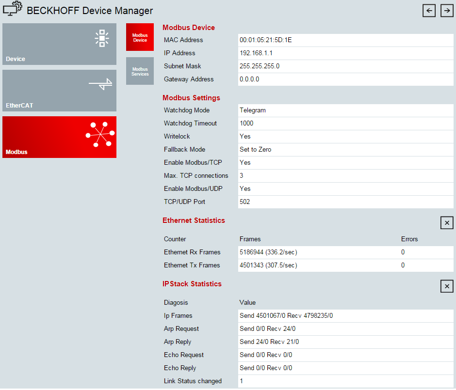 Modbus configuration 1: