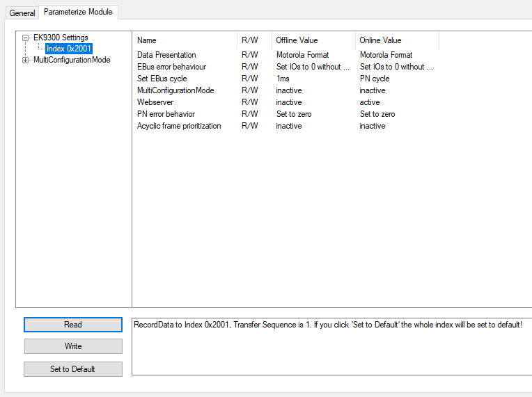 EK9300 Settings 1: