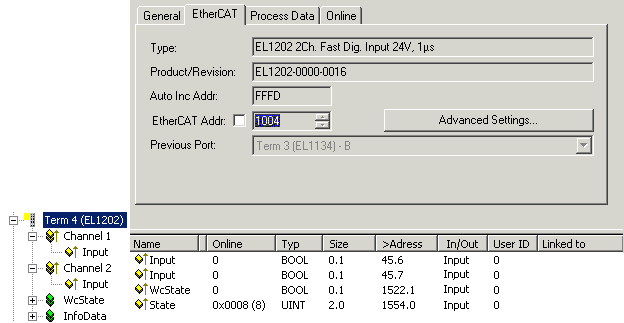 EL1202 - EtherCAT settings 1: