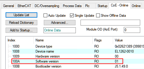 Firmware update EL1262-0010 6: