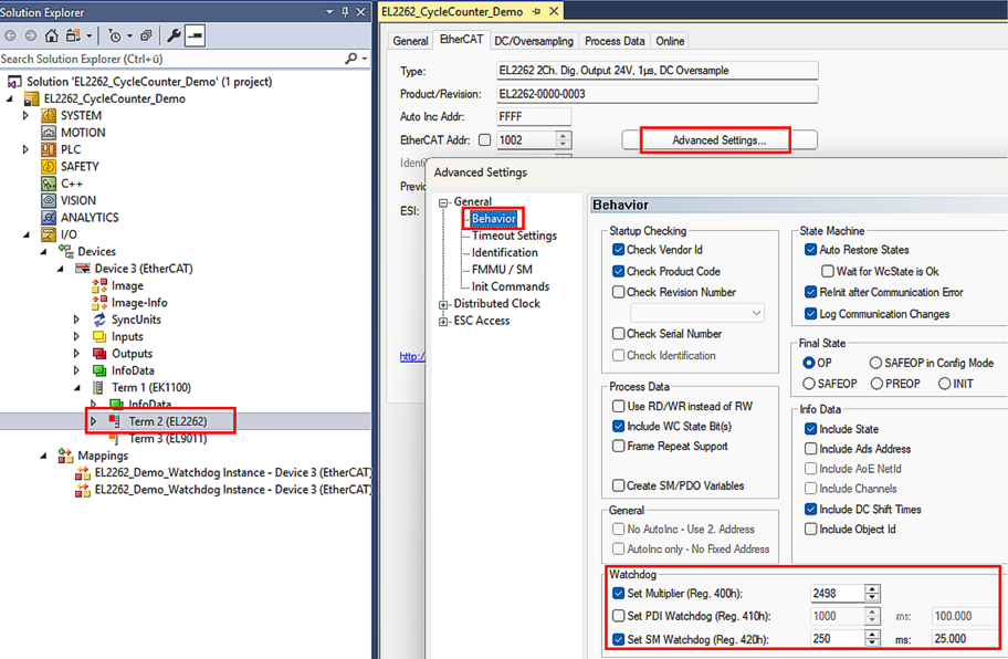Example program #2: Parameterization of the CycleCounter and watchdog behavior 3: