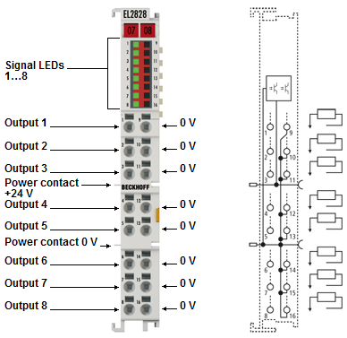 Pin assignment and LEDs 1: