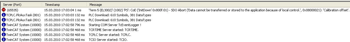EtherCAT master error messages 1: