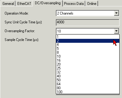 Oversampling settings, distributed clocks (DC) 5: