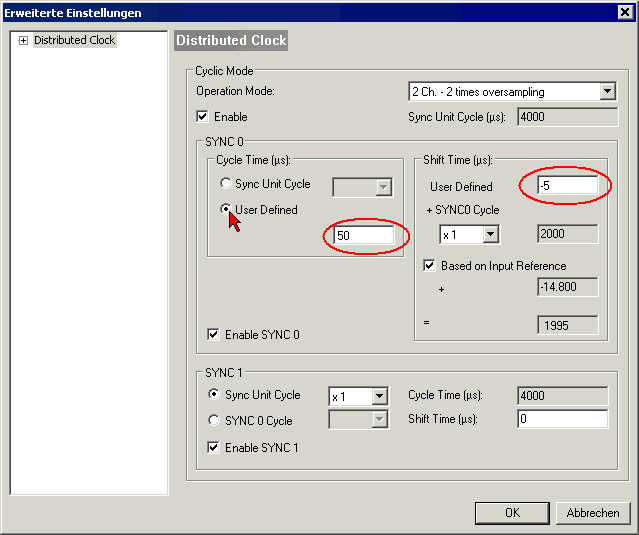 Oversampling settings, distributed clocks (DC) 11: