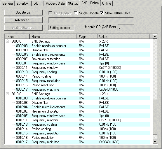 Settings via the CoE directory 3: