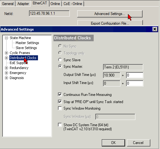 Distributed Clocks (DC) settings 6: