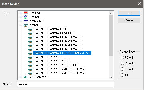 Integration of the TwinCAT PROFINET controller protocol via the EL/ELX6233 interface 1: