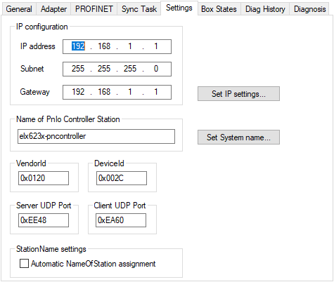 PROFINET controller - specific settings 1: