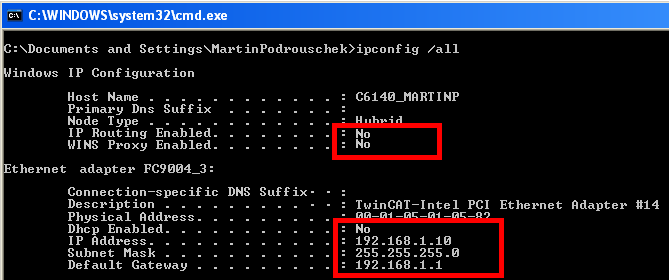 Application sample – setting up an EtherCAT Master PC as a network bridge 4: