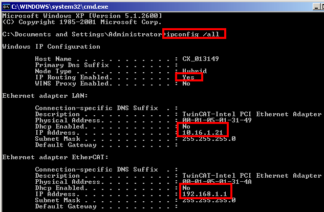 Application sample – setting up an EtherCAT Master PC as a network bridge 6: