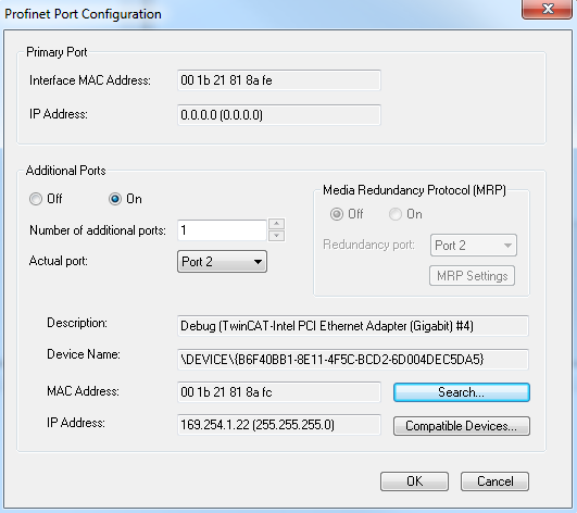 Button Port settings 1: