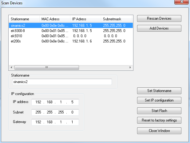 Button Scan PNIO Devices 1: