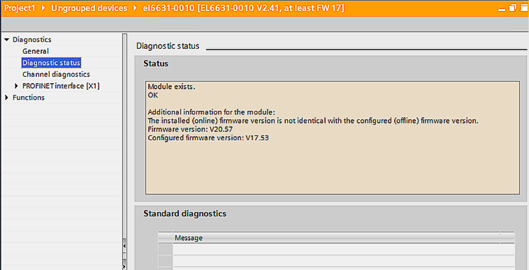 Diagnostic status under TIA 1: