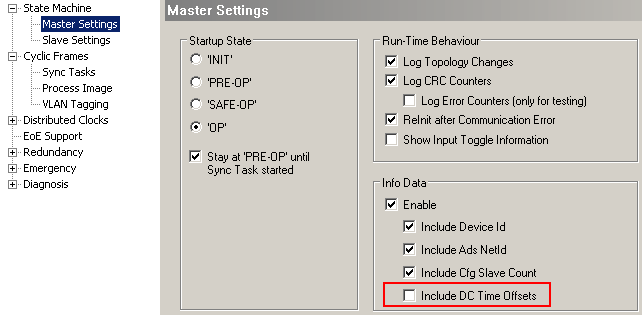 External synchronization: Settings in TwinCAT 2.11 3: