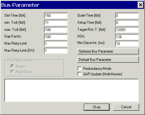 Bus parameters dialog 1: