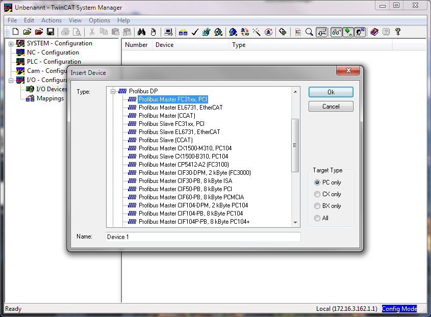 Configuring a fieldbus master 1: