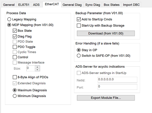 Modular Device Profil Mapping of EL6751 (MDP) 1: