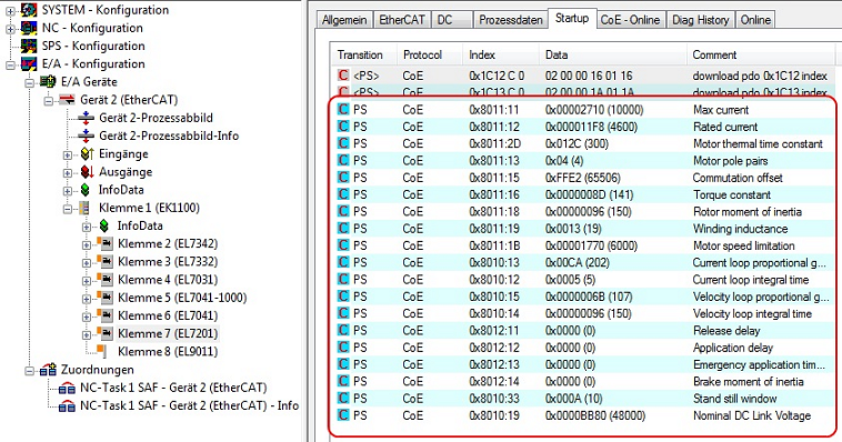 Settings in the CoE register 4: