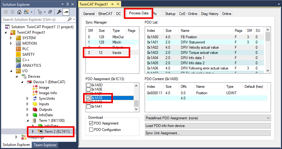 Switching signal from a digital input of the EL7411 2: